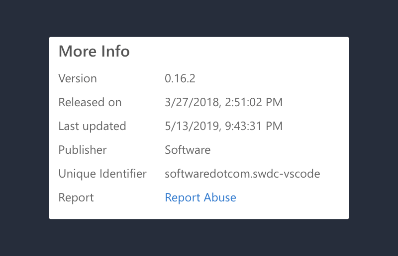 More info tab on VS Code marketplace